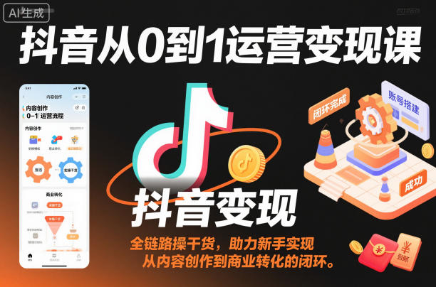 抖音从0到1运营变现课，全链路实操干货，助力新手实现从内容创作到商业转化的闭环-沐风资源库
