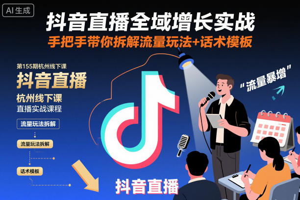 抖音直播全域增长实战第155期杭州线下课，手把手带你拆解流量玩法+话术模板-沐风资源库