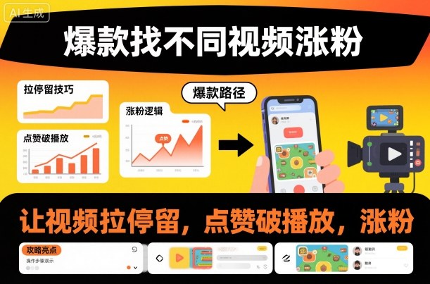 爆款找不同视频涨粉，让视频拉停留，实现点赞，破播放，涨粉-沐风资源库