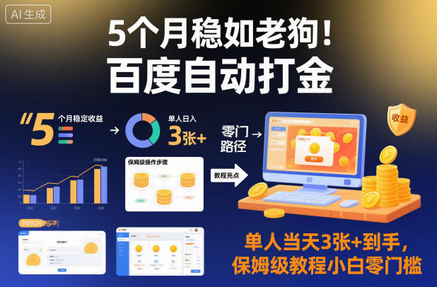 5个月稳如老狗！百度自动打金，单人当天3张+到手，保姆级教程小白零门槛【揭秘】-沐风资源库