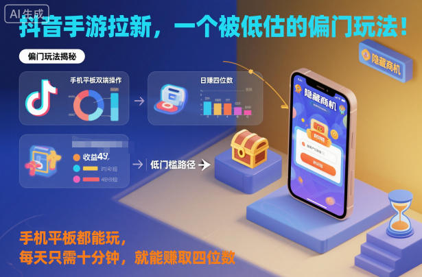 抖音手游拉新，一个被低估的偏门玩法！手机平板都能玩，每天只需十分钟，就能賺取四位数【揭秘】-沐风资源库