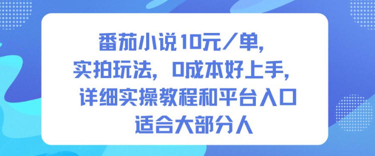 番茄小说10米每单，实拍玩法，0成本好上手，详细实操教程和平台入口适合大部分人-沐风资源库