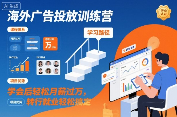 海外广告投放训练营，学会后轻松月薪过万，转行就业轻松搞定-沐风资源库
