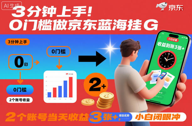 3分钟上手！0门槛做京东蓝海全自动掘金，2个账号当天收益3张+，小白闭眼冲【揭秘】-沐风资源库
