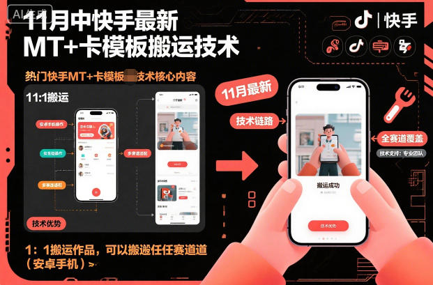 11月中快手最新MT+卡模板搬运技术，1：1搬运作品，可以搬运任何赛道（安卓手机）-沐风资源库