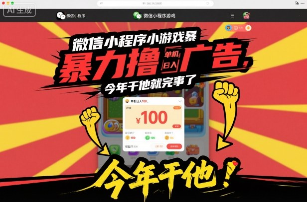 微信小程序小游戏暴力撸广告，单机日入100，今年干他就完事了-沐风资源库