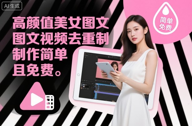 高颜值美女图文视频去重制作教学，制作简单且免费-沐风资源库