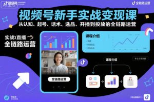 视频号新手实战变现课，从认知、起号、话术、选品、开播到投放的全链路运营-沐风资源库