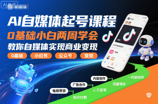 AI自媒体起号课程，0基础小白两周学会，教你自媒体实现商业变现-沐风资源库