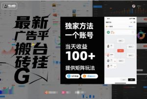 最新广告平台搬砖挂G，独家方法，一个账号，当天收益100+，提供矩阵玩法【揭秘】-沐风资源库