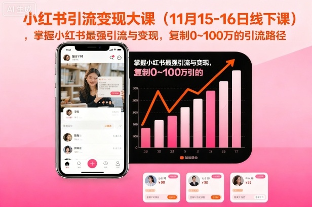 小红书引流变现大课（11月15-16日线下课），掌握小红书最强引流与变现，复制0~100万的引流路径-沐风资源库