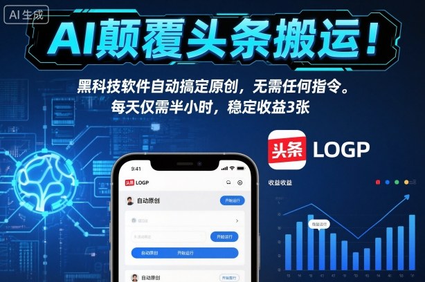 AI颠覆头条搬运！黑科技软件自动搞定原创，无需任何指令。每天仅需半小时，稳定收益3张【揭秘】-沐风资源库