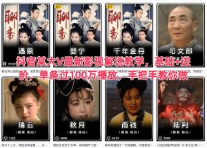 抖音某大V最新影视解说教学，基础+进阶，单条过100万播放，手把手教你做-沐风资源库