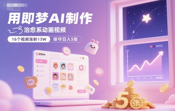 用即梦AI制作治愈系动画视频，16个视频涨粉13W，保守日入5张-沐风资源库