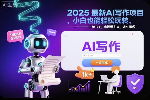 2025最新AI写作项目，小白也能轻松玩转，一单1k+，市场潜力大，永久可做-沐风资源库