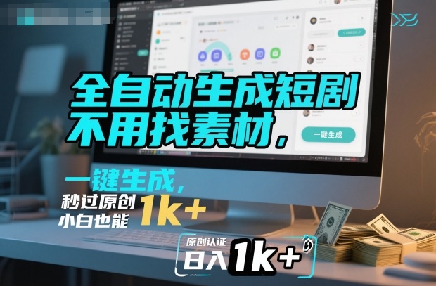 全自动生成短剧,不用找素材,不用剪辑,一键生成,秒过原创,小白也能轻松日入1k+【揭秘】-沐风资源库