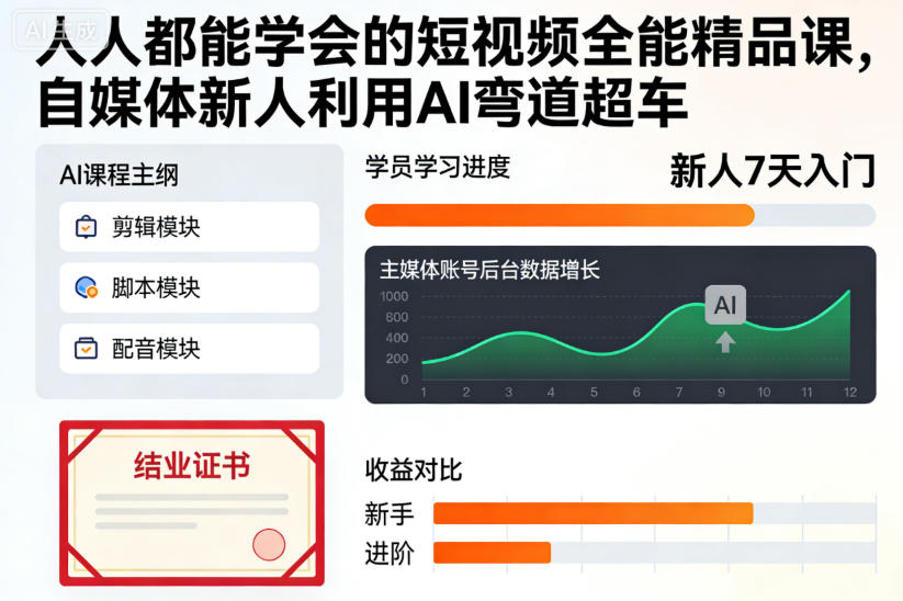人人都能学会的短视频全能精品课，自媒体新人利用AI弯道超车-沐风资源库