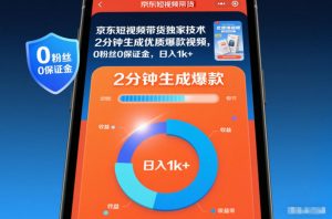京东短视频带货独家技术，2分钟生成一条优质爆款视频，0粉丝0保证金，日入1k+【揭秘】-沐风资源库