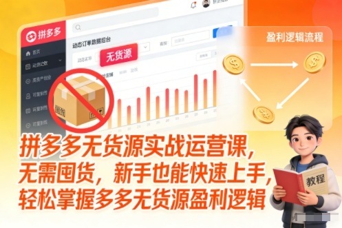 拼多多无货源实战运营课，无需囤货，新手也能快速上手，轻松掌握多多无货源盈利逻辑-沐风资源库