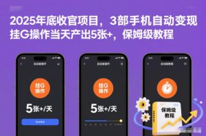 2025年底收官项目，3部手机自动变现，挂G操作当天产出5张+，保姆级教程【揭秘】-沐风资源库