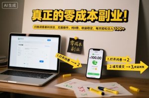 真正的零成本副业！问卷调查暴利项目，无脑操作，纯0撸，收益稳定，每天轻松日入100+【揭秘】-沐风资源库