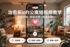 治愈系loft公寓短视频制作教学，情感共鸣引停留点赞关注，快速起号涨粉-沐风资源库