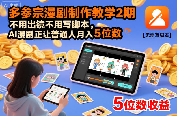 多参宗漫剧制作教学2期，不用出镜不用写脚本，AI漫剧正让普通人月入5位数（更新）-沐风资源库