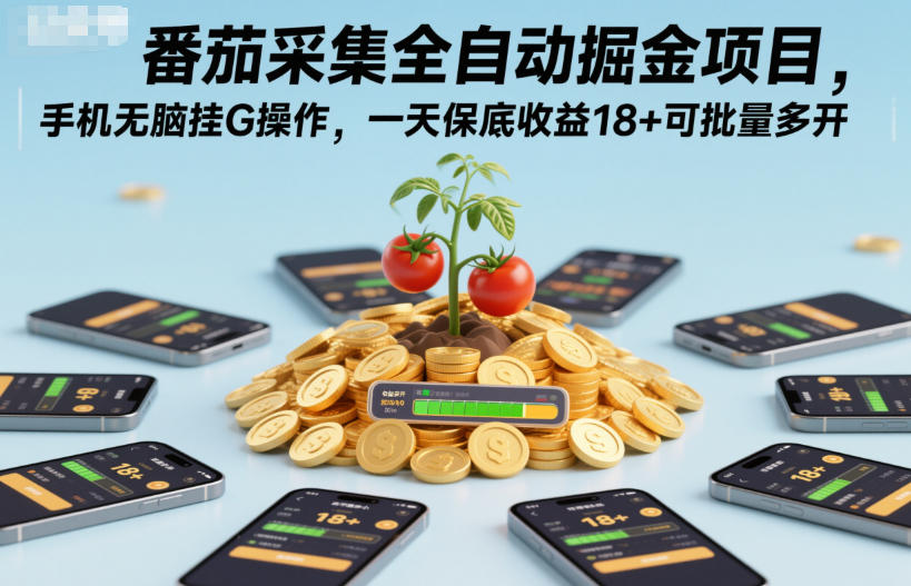 番茄采集全自动掘金项目，手机无脑挂G操作，一天保底收益18+可批量多开【揭秘】-沐风资源库