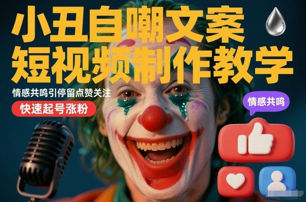 小丑自嘲文案短视频制作教学，情感共鸣引停留点赞关注，快速起号涨粉-沐风资源库
