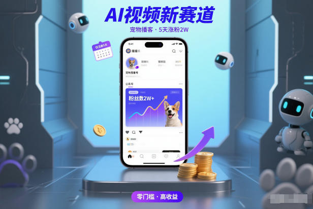 AI视频新赛道，宠物播客仅注册5天涨粉2W，收益非常可观-沐风资源库