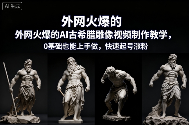 外网火爆的AI古希腊雕像视频制作教学，0基础也能上手做，快速起号涨粉-沐风资源库