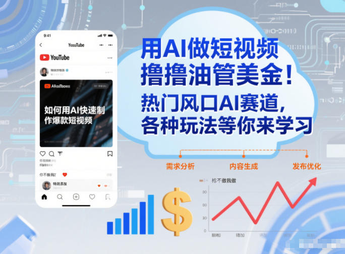 用AI做短视频撸油管美金，热门风口AI赛道，你不做我做，各种玩法等你来学习-沐风资源库