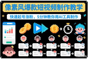 像素风爆款短视频制作教学，快速起号涨粉，5分钟教你用AI工具制作-沐风资源库