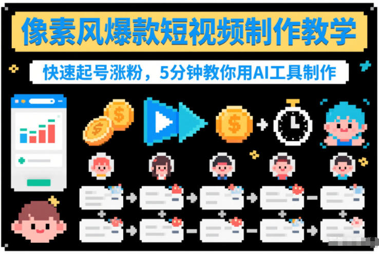 像素风爆款短视频制作教学，快速起号涨粉，5分钟教你用AI工具制作-沐风资源库