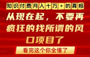 知识付费月入10个W的真相，做网创项目这一个就够了，不要再疯狂的找所谓的风口项目【揭秘】-沐风资源库