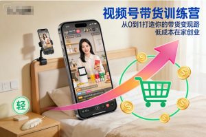 视频号带货训练营，从0到1打造你的带货变现路，低成本在家创业-沐风资源库