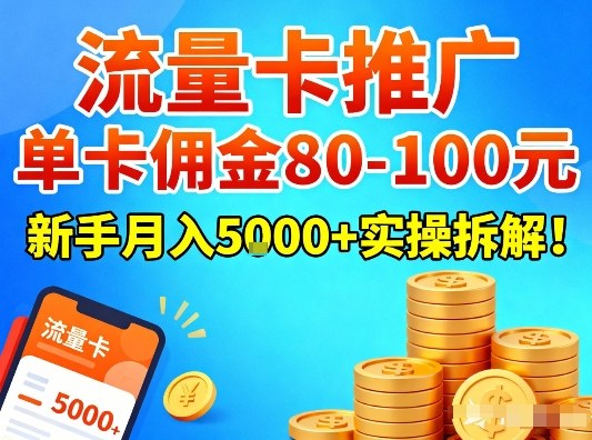 流量卡推广，单卡佣金80-100，新手月入5k+实操拆解！-沐风资源库