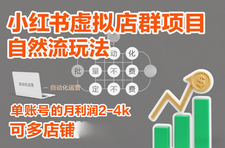 小红书虚拟店群项目，自然流玩法，批量自动化，稳定不费号，单账号的月利润2-4k，可多店矩阵-沐风资源库