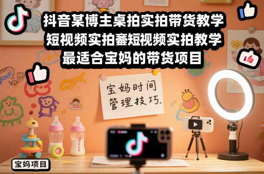 抖音某博主桌拍实拍带货教学，短视频实拍教学，最适合宝妈的带货项目-沐风资源库