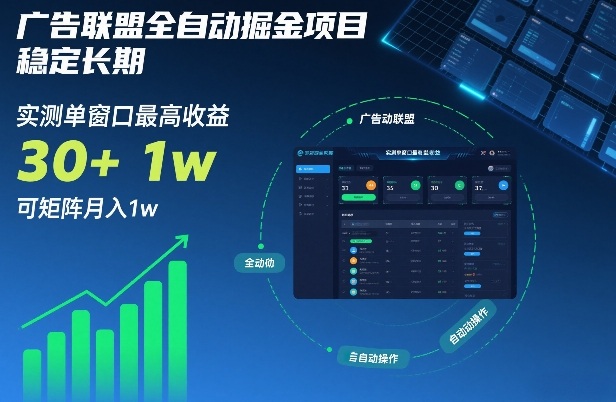 广告联盟全自动掘金项目，稳定长期，实测单窗口最高收益30+，可矩阵月入1w+【揭秘】-沐风资源库