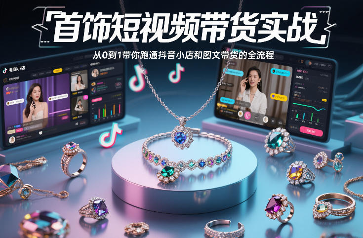 首饰短视频带货实战，从0到1带你跑通抖音小店和图文带货的全流程-沐风资源库