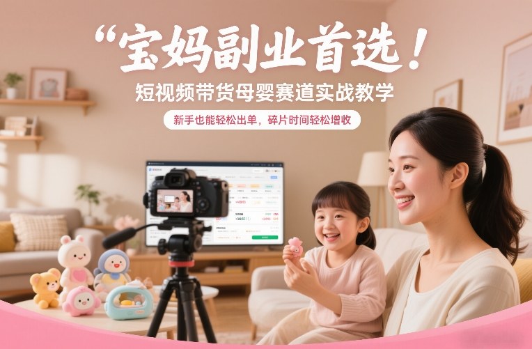 宝妈副业首选！短视频带货母婴赛道实战教学，新手也能轻松出单，碎片时间轻松增收-沐风资源库
