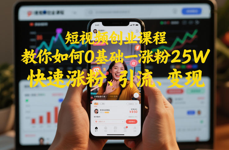 短视频创业课程，教你如何0基础一天涨粉25W，快速涨粉、引流、变现-沐风资源库