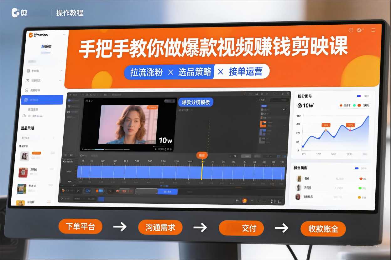 手把手教你做爆款视频赚钱剪映课，手把手教学拉流涨粉、选品策略和接单运营（更新2026）-沐风资源库