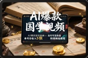 AI爆款国学视频，独家起号方法，小白直接上手，当天可见收益，单号日收入5张+附保姆级教程-沐风资源库