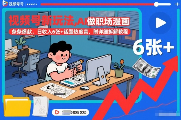 视频号新玩法，AI做职场漫画，条条爆款，日收入6张+话题热度高，附详细拆解教程-沐风资源库