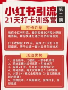 小红书引流21天打卡训练营第二期，助你快速打通小红书私域引流打粉-沐风资源库