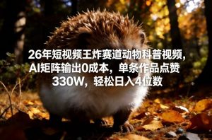 26年短视频王炸赛道动物科普视频，AI矩阵输出0成本，单条作品点赞330W，轻松日入4位数-沐风资源库