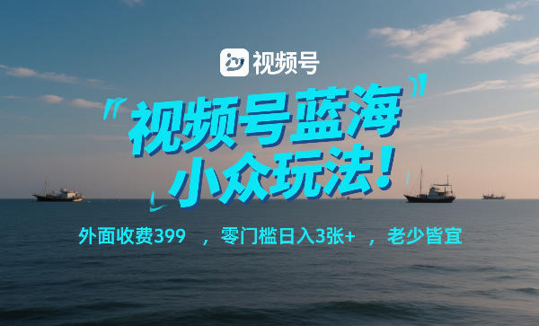 视频号蓝海小众玩法!外面收费399,零门槛日入3张+,老少皆宜-沐风资源库