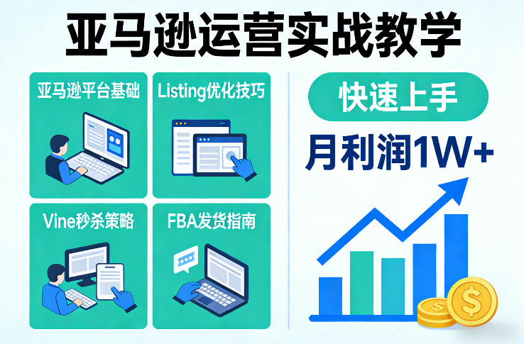 亚马逊运营实战教学，亚马逊平台+Listing优化+Vine秒杀+FBA发货等，快速上手，实现店铺月利润1W-沐风资源库